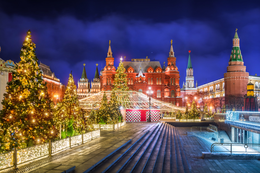 Новогодняя Москва. Лес из новогодних ёлок на Манежной площади