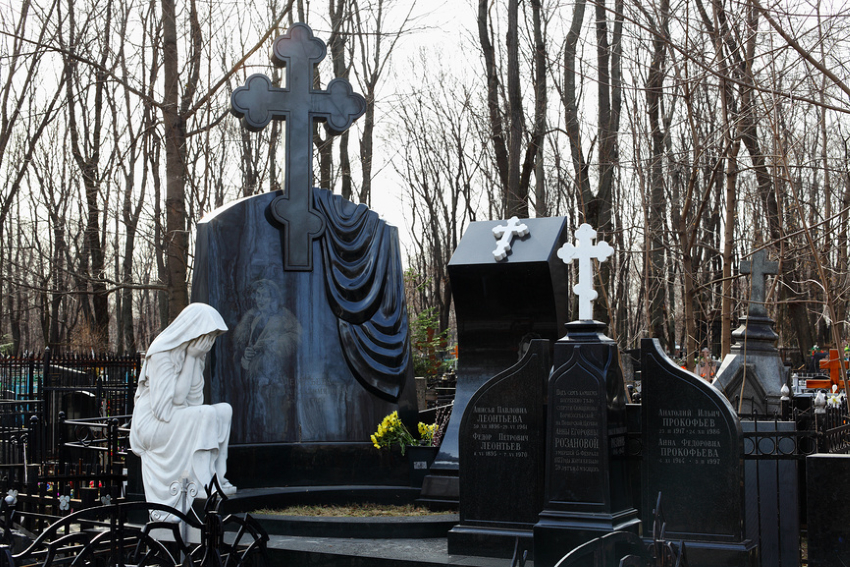 Могила с надгробными монументами и статуей на Ваганьковском некрополе